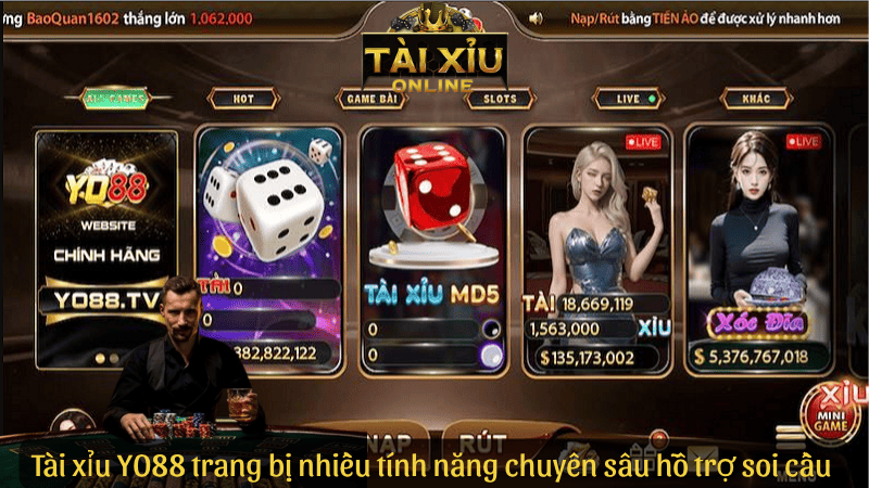 Tài xỉu YO88 trang bị nhiều tính năng chuyên sâu hỗ trợ soi cầu hiệu quả